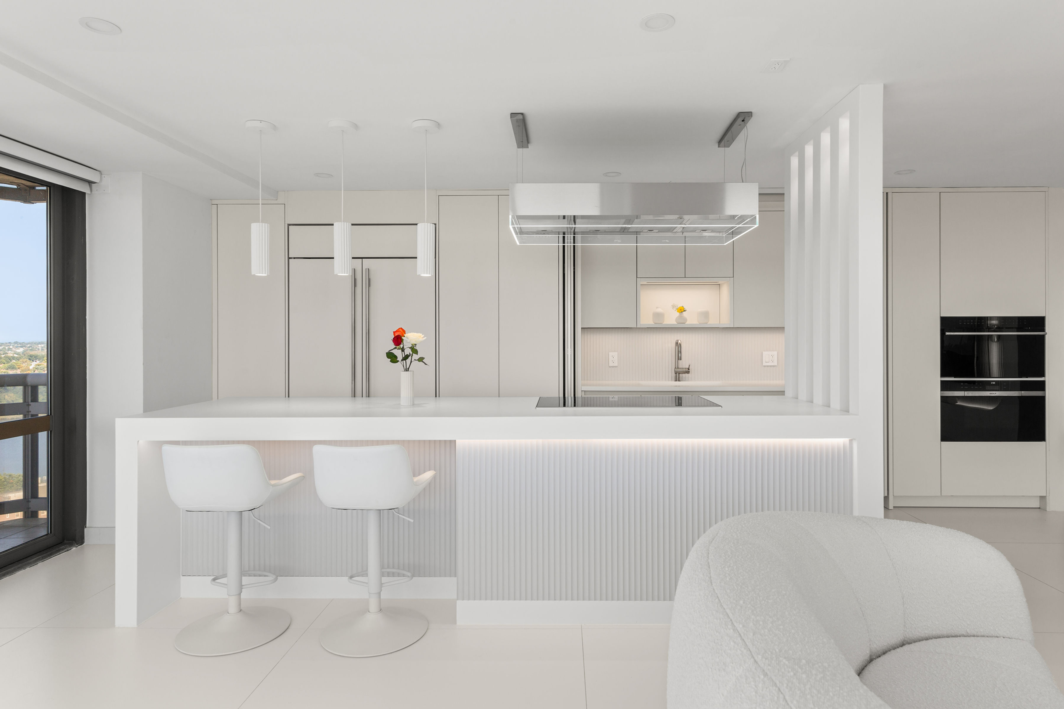 Ultra-Modern White Apartment Kitchen in Forest Hills NY